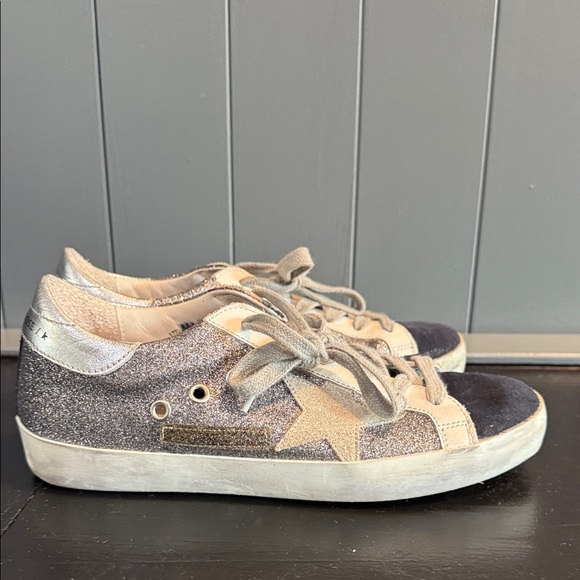 Golden Goose Glitter Sneakers in Silver and Black - Picture 1 of 8